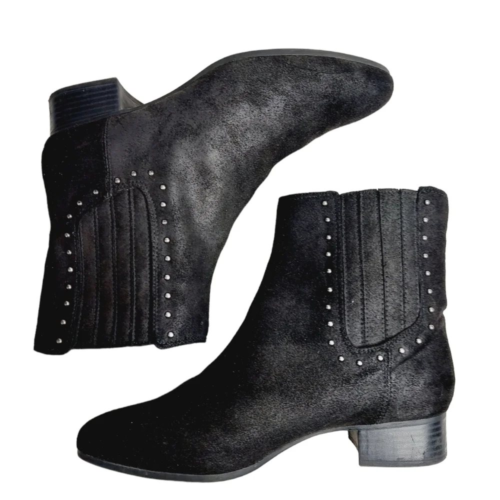 A2 By Aerosoles Date Night Studded Boots Size 8.5 Black Faux Suede Western Boot